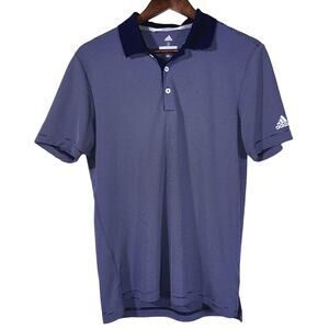 Adidas Golf Navy Blue & White Striped Short Sleeve Golf Shirt Men's Small